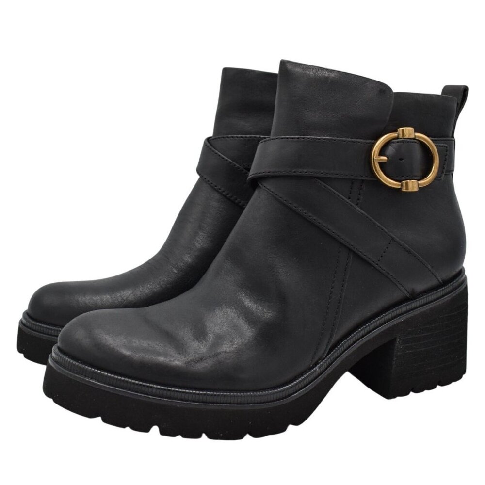 Sofft Womens Size 9.5 Jenine Black Leather Zip Lug Sole Booties Boots Shoes
